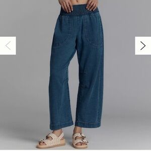 PILCRO Reese smocked denim pull-on barrel pants